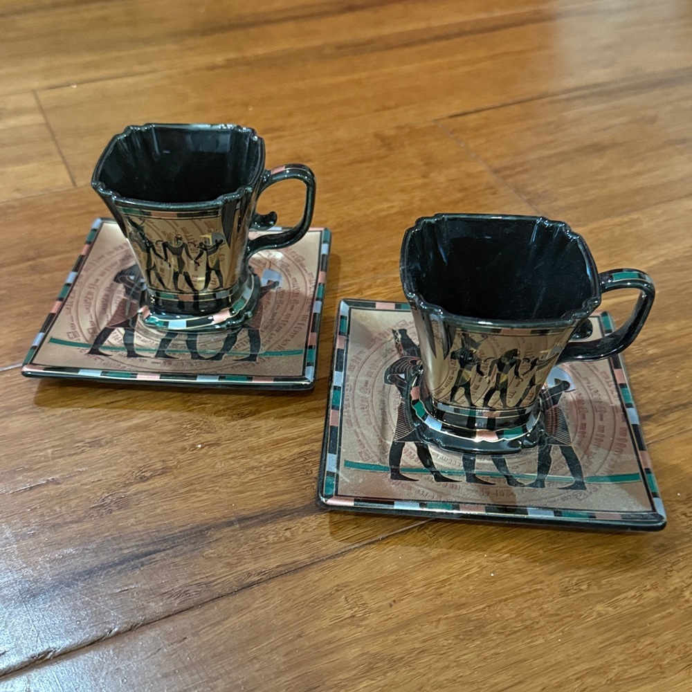 Hand made Black and Tan Ceramic Cup and Saucer Set